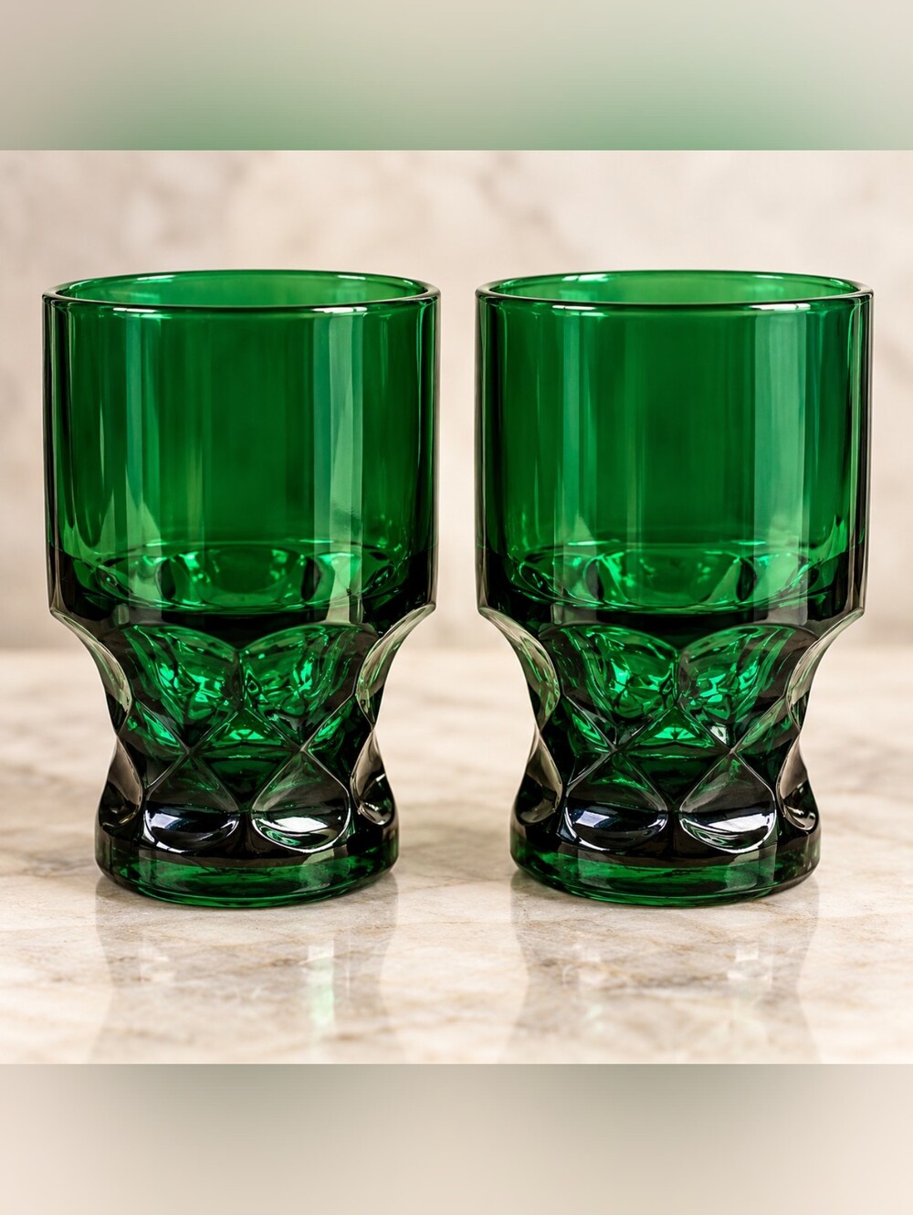 Anchor Hocking Georgian Forest Green 9 Oz Tumblers Set of 2 Vintage Glasses MCM